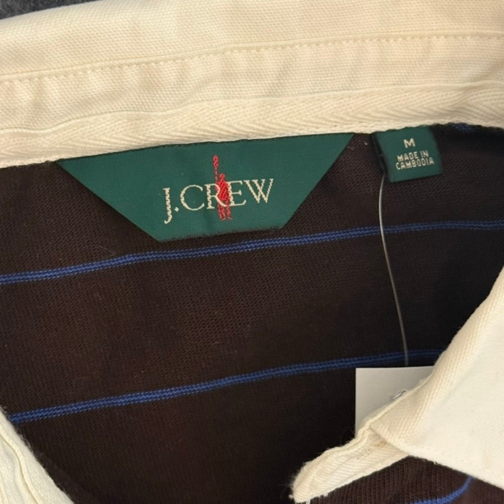 J.Crew Mens Long Sleeve Striped Rugby Shirt Brown Blue Size M NWT Preppy Lux - Picture 5 of 10